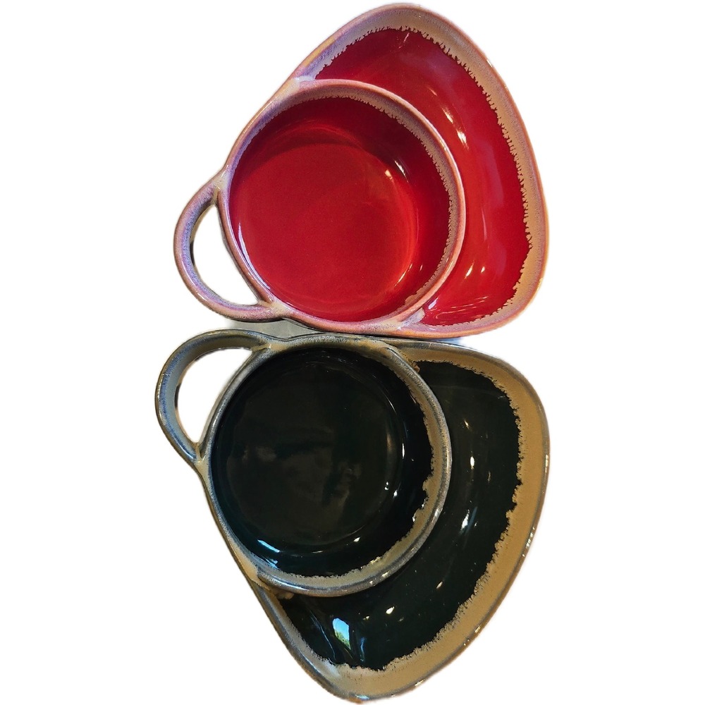 Lakeside Collection Stoneware Nesting Bowls Set Red Black Reactive Glaze 4 Piece